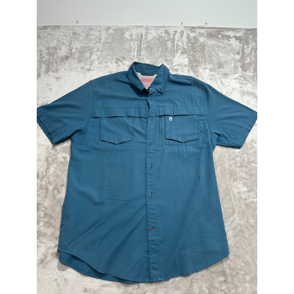 Coleman‎ Outdoors Men's Vented Short Sleeve Shirt Teal Fishing Hiking EUC